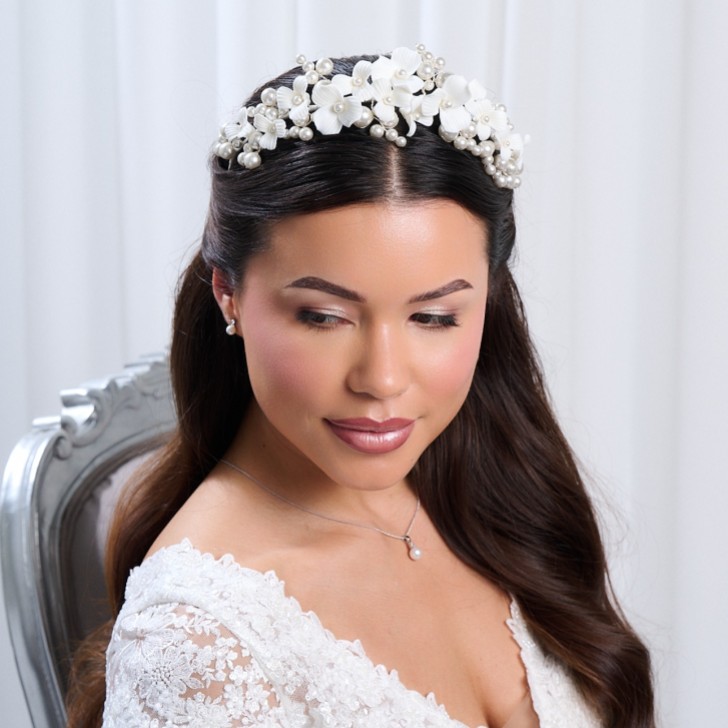Bloomsbury Ivory Ceramic Flower and Pearl Wedding Tiara