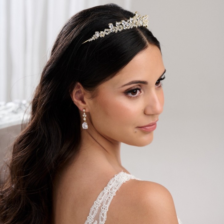Bridgerton Gold Dainty CZ Crystal Wedding Tiara