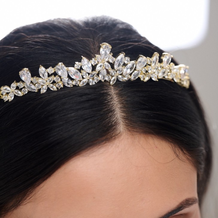 Bridgerton Gold Dainty CZ Crystal Wedding Tiara