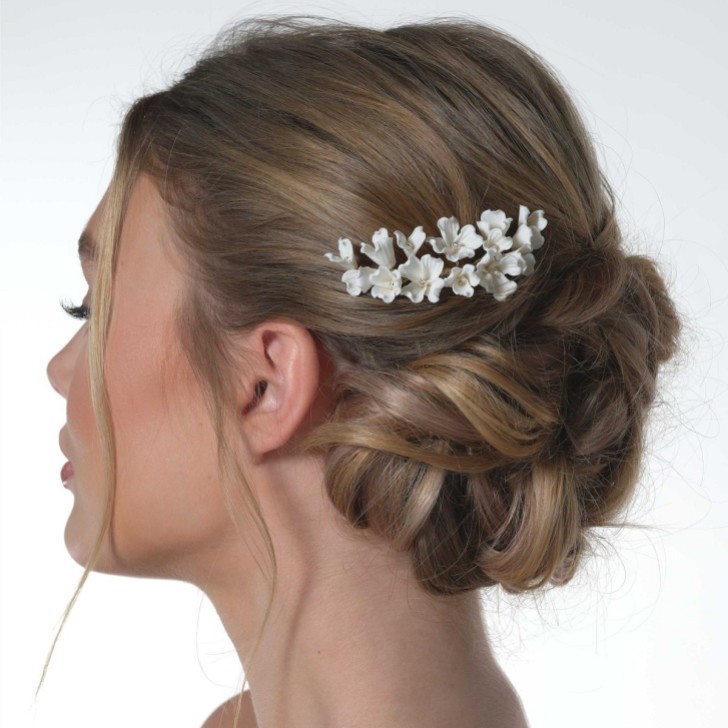 Camellia Ivory Porcelain Flower Gold Hair Comb