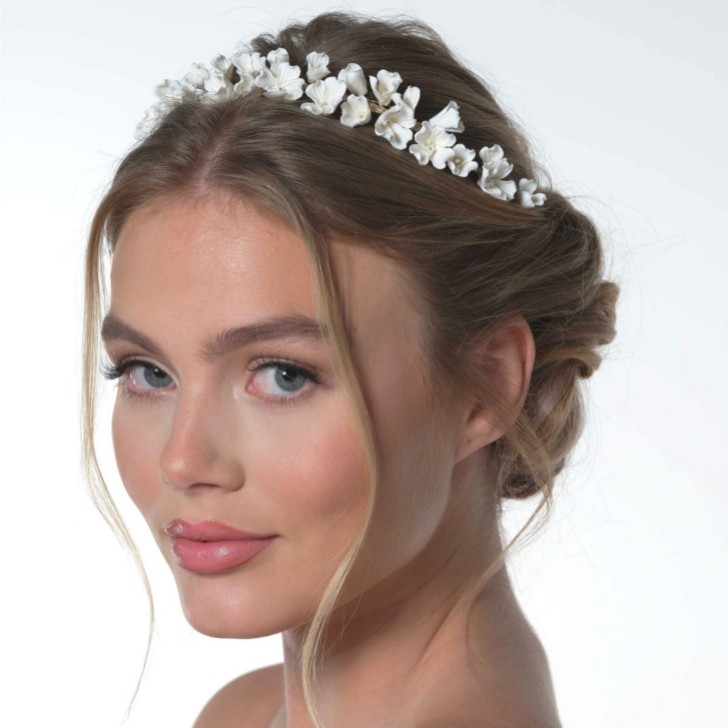 Camellia Ivory Porcelain Flower Gold Headpiece