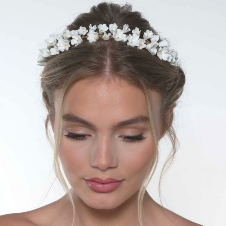 Camellia Ivory Porcelain Flower Gold Headpiece