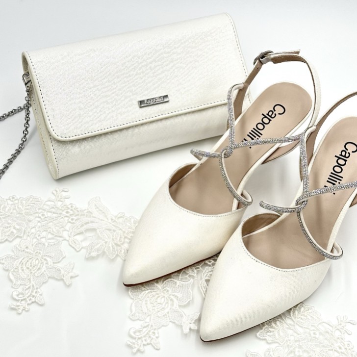 Capollini Charlotte Cream Nubuck Leather Diamante Cross Strap Slingbacks