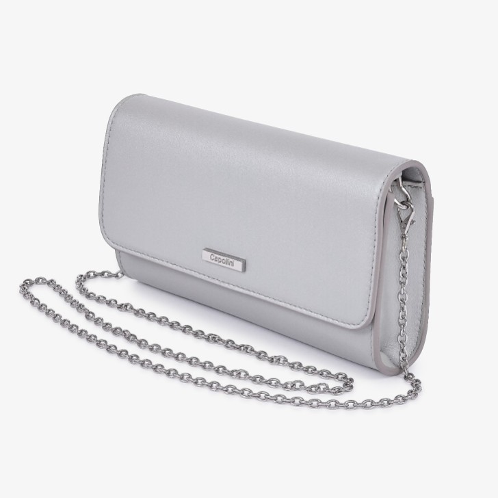Capollini Taubengraue Clutch-Tasche aus perlglänzendem Leder