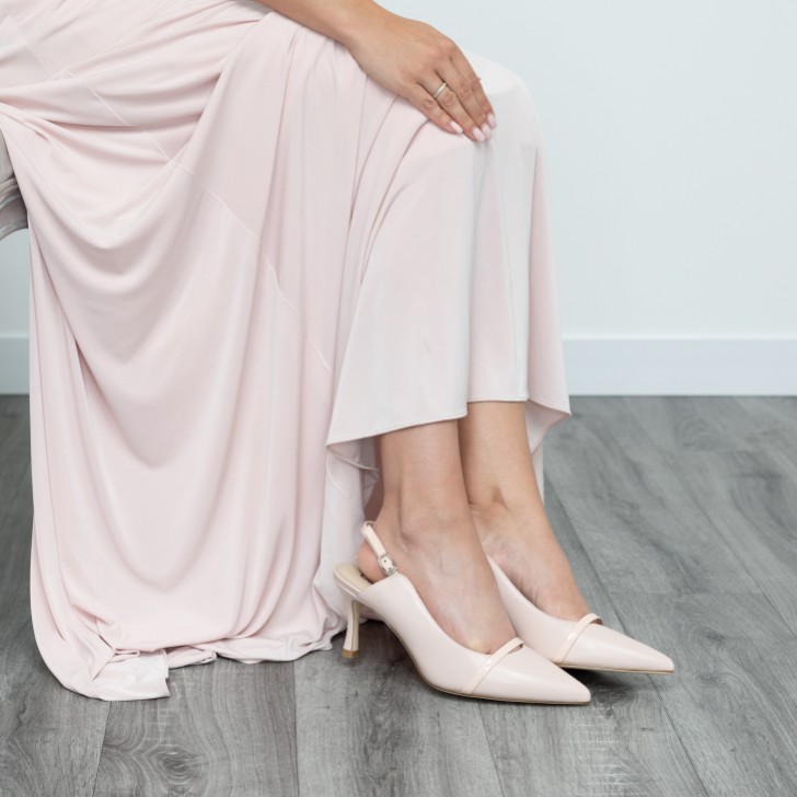 Capollini Emory Pink Leather Mid Heel Slingbacks with Patent Strap