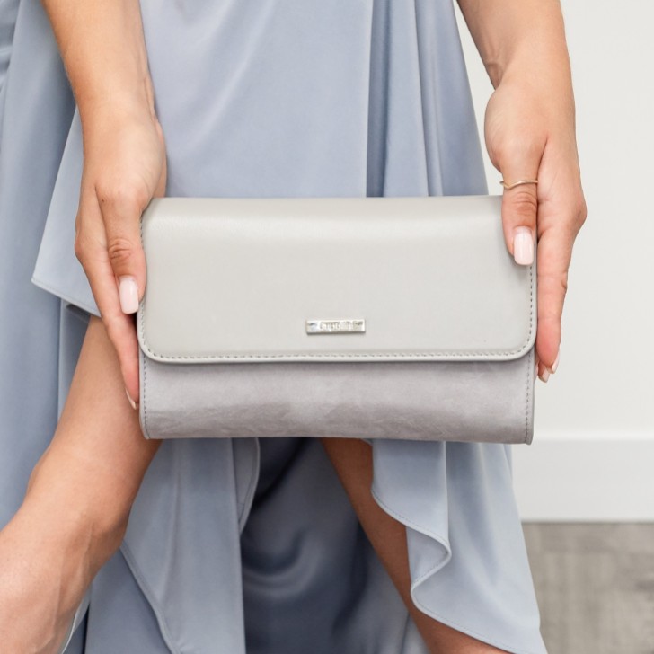 Capollini Graue Clutch-Tasche aus Wildleder und Leder