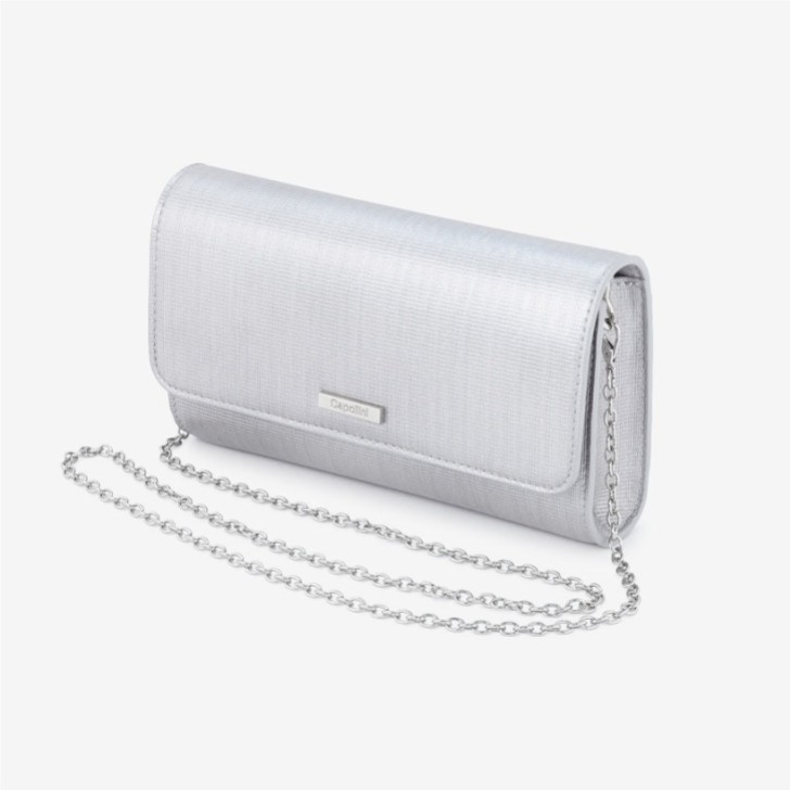 Capollini Pearlised Silver Leather Clutch Bag
