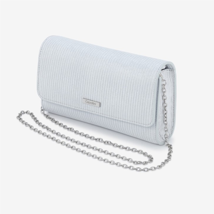 Capollini Silver Striped Nubuck Leather Clutch Bag