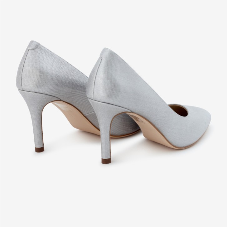 Capollini Vivian Pearlised Silver Leather High Heel Court Shoes