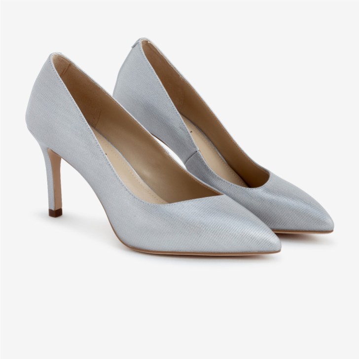 Capollini Vivian Pearlised Silver Leather High Heel Court Shoes