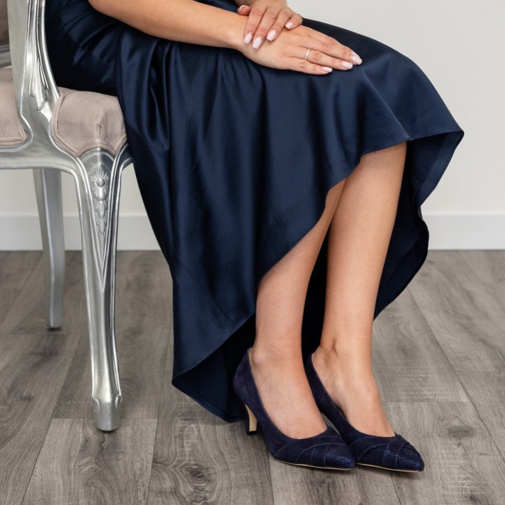 Capollini Wyona Navy Nubuck Leather Wide Fit Court Shoes