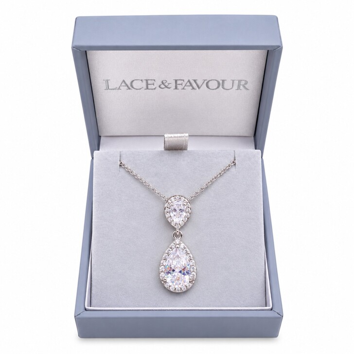 Celeste Crystal Embellished Pendant Necklace (Silver)