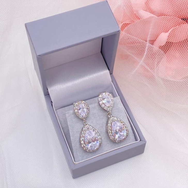 Celeste Boucles d'oreilles de mariage à clip en argent et cristal