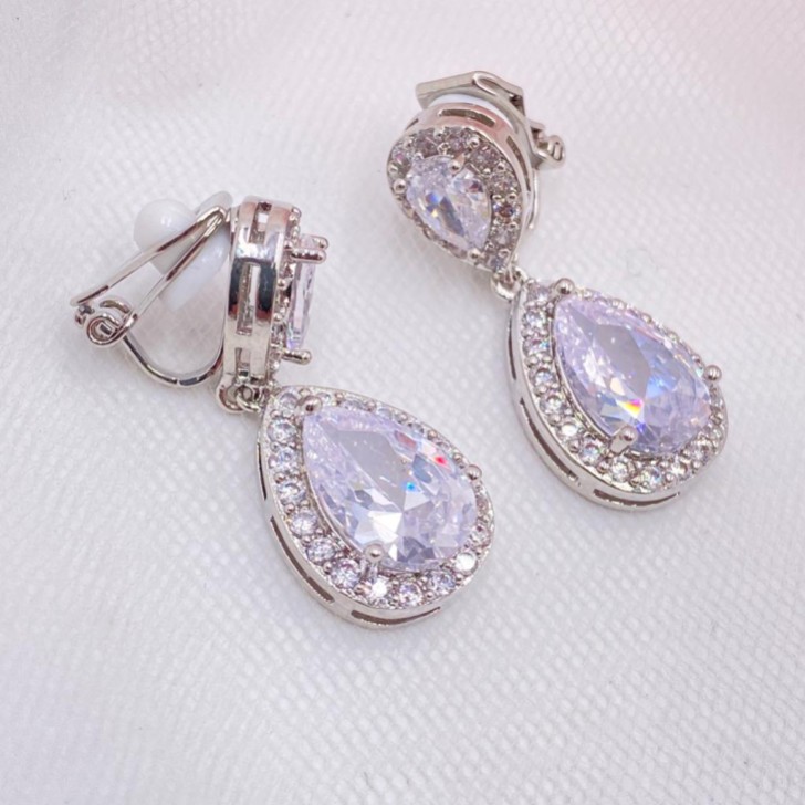 Celeste Boucles d'oreilles de mariage à clip en argent et cristal