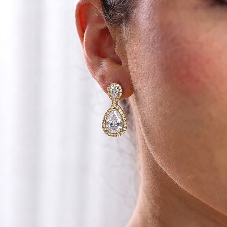 Celeste Clip On Gold Crystal Embellished Wedding Earrings