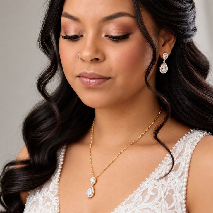 Conjunto de joias de noiva Celeste com cristais dourados