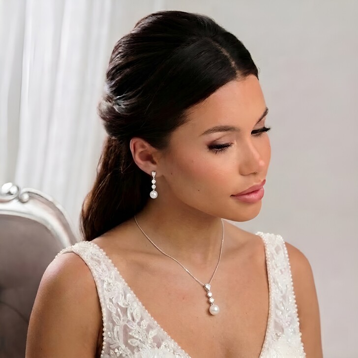 Celine Triple Crystal and Pearl Drop Jewellery Set