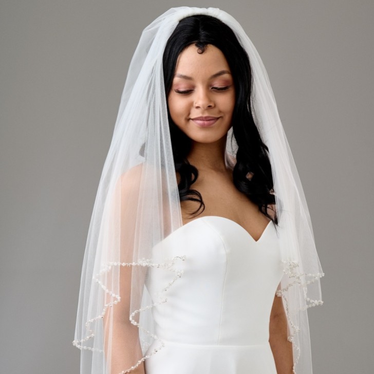 Charleston Ivory Two Tier Bead, Diamante and Pearl Edge Veil