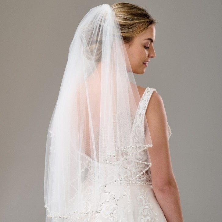 Charleston Ivory Two Tier Bead, Diamante and Pearl Edge Veil