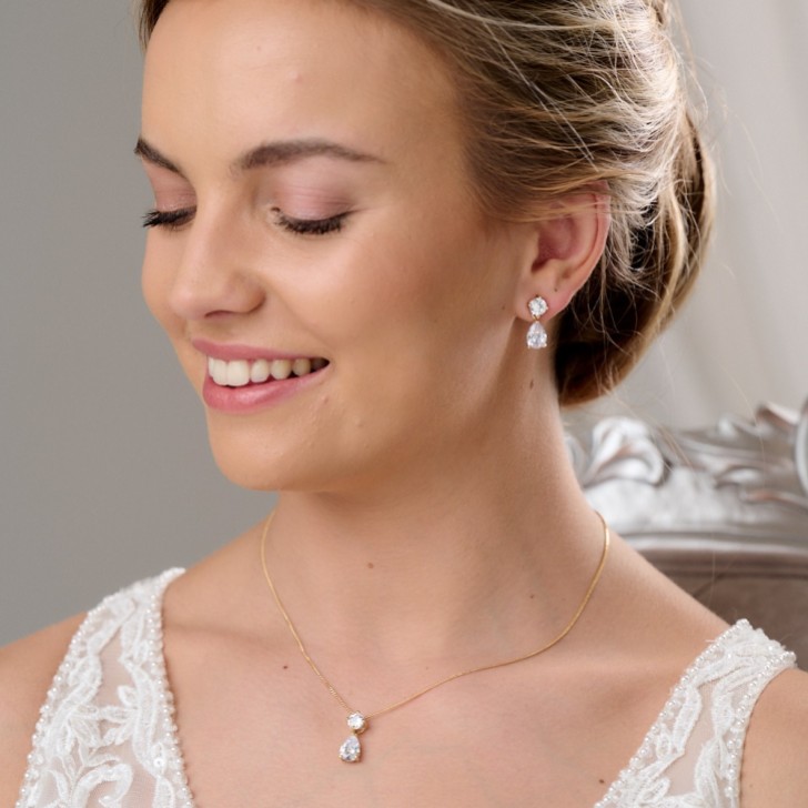 Cleo Gold Teardrop Cubic Zirconia Wedding Jewellery Set