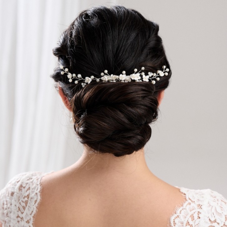 Confetti Flowers and Pearl Hair Vine on Comb (Silver)