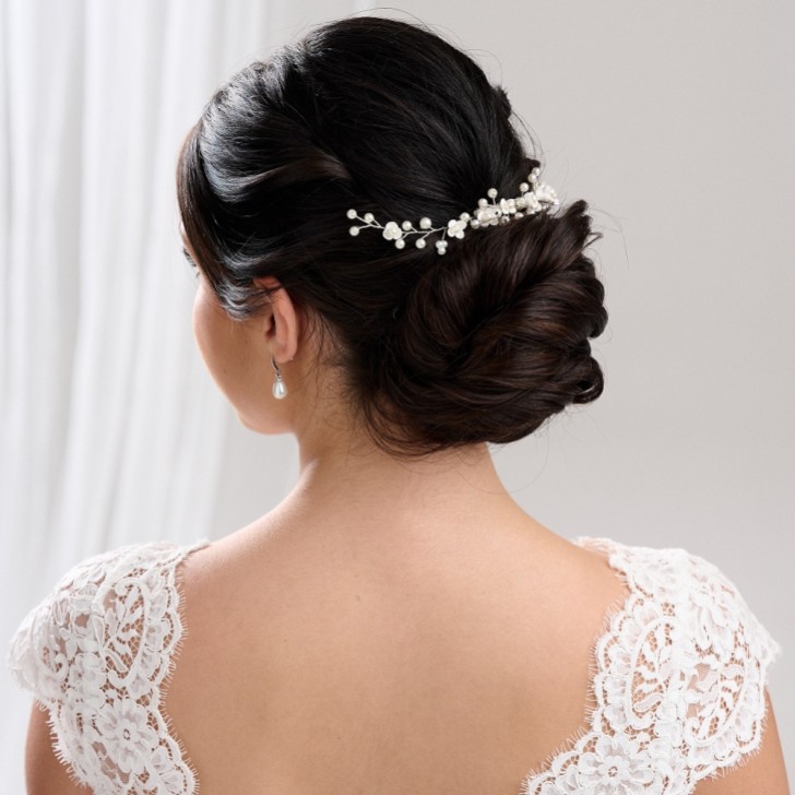 Confetti Flowers and Pearl Hair Vine on Comb (Silver)