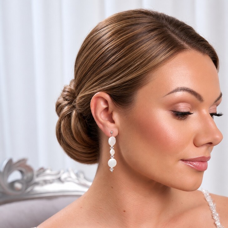 Connie Longues boucles d'oreilles en perles de monnaie d'eau douce
