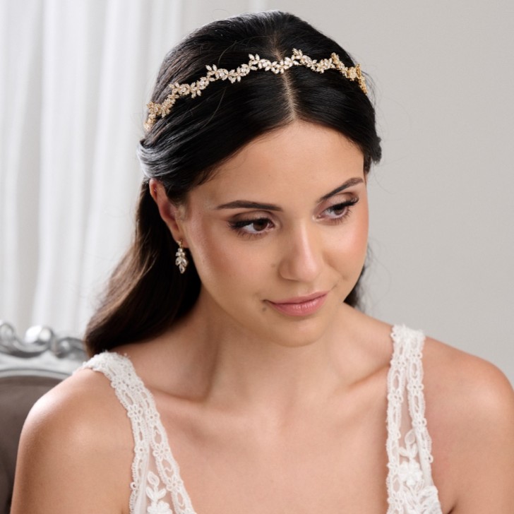 Cortez Gold Dainty Cubic Zirconia Wedding Headband