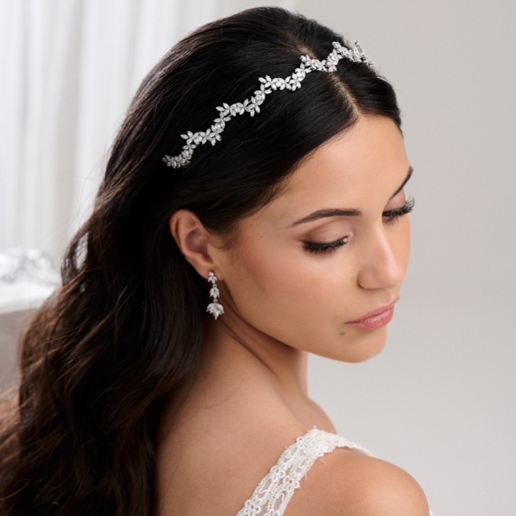Cortez Silver Dainty Cubic Zirconia Wedding Headband