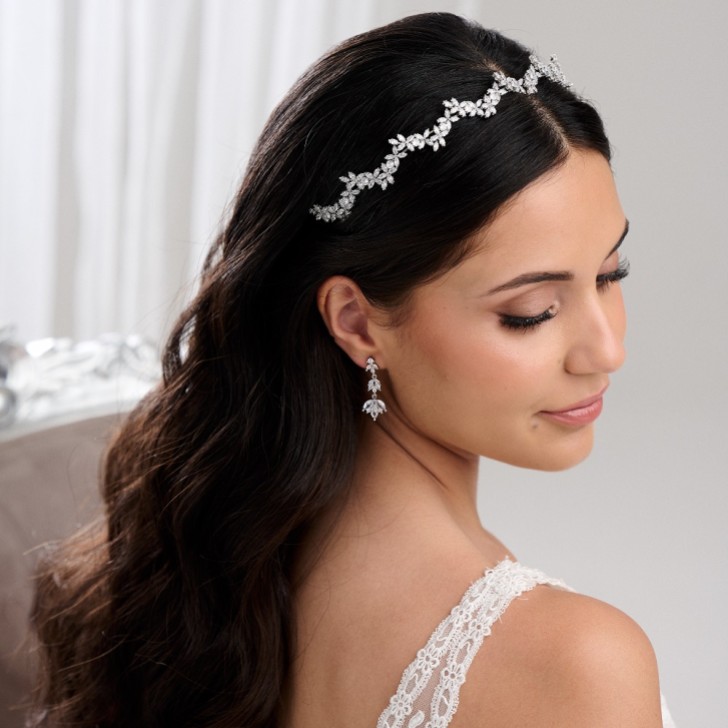 Cortez Silver Dainty Cubic Zirconia Wedding Headband