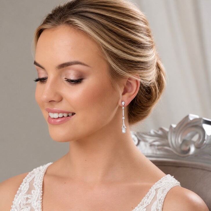 Miami Dainty Long Crystal Drop Wedding Earrings