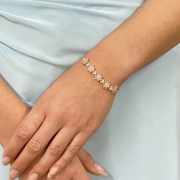 Daisy Rose Gold Floral Crystal Adjustable Bracelet