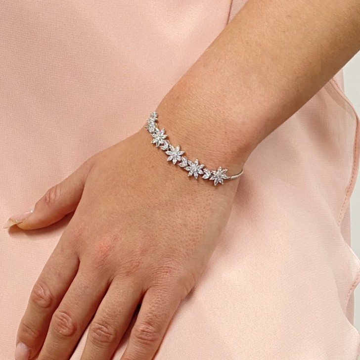 Daisy Silver Floral Crystal Adjustable Bracelet
