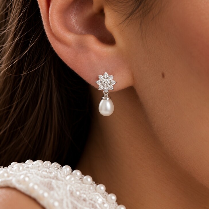 Conjunto de joyas nupciales «Darcey Floral» con circonitas y perlas