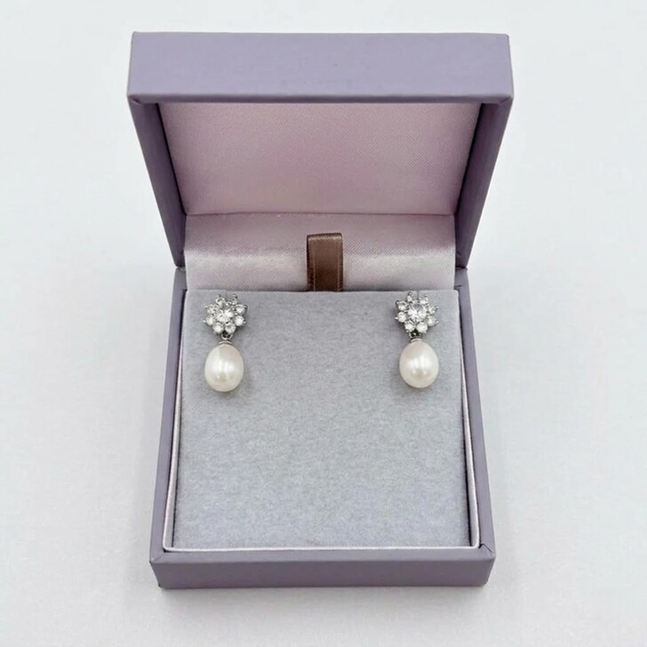 Darcey Floral Cubic Zirconia and Pearl Bridal Earrings