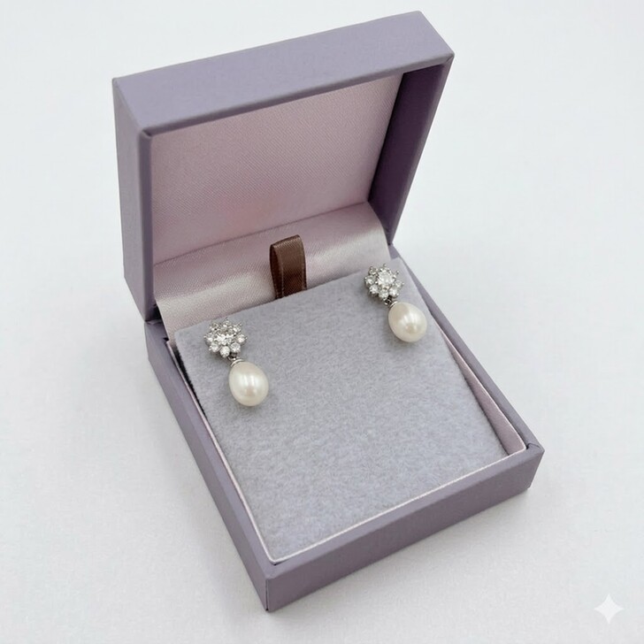 Darcey Floral Cubic Zirconia and Pearl Bridal Earrings