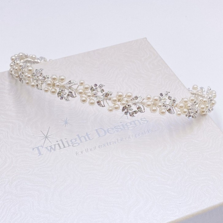 Delilah Crystal Leaves and Pearl Wedding Hair Vine