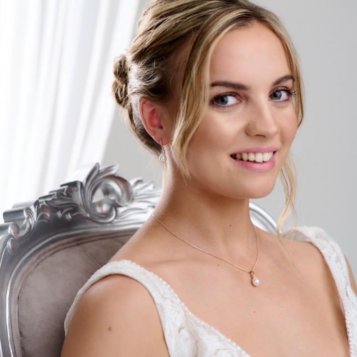 Dolci Rose Gold Crystal and Teardrop Pearl Bridal Jewelry Set