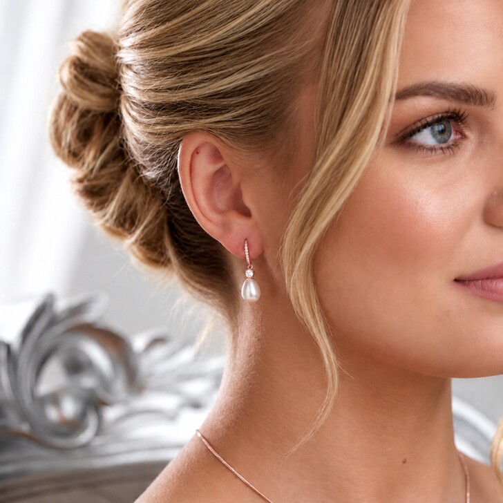 Dolci Rose Gold Crystal Embellished Teardrop Pearl Earrings