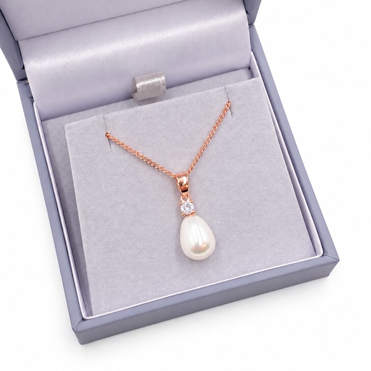 Dolci Rose Gold Teardrop Pearl Pendant Necklace