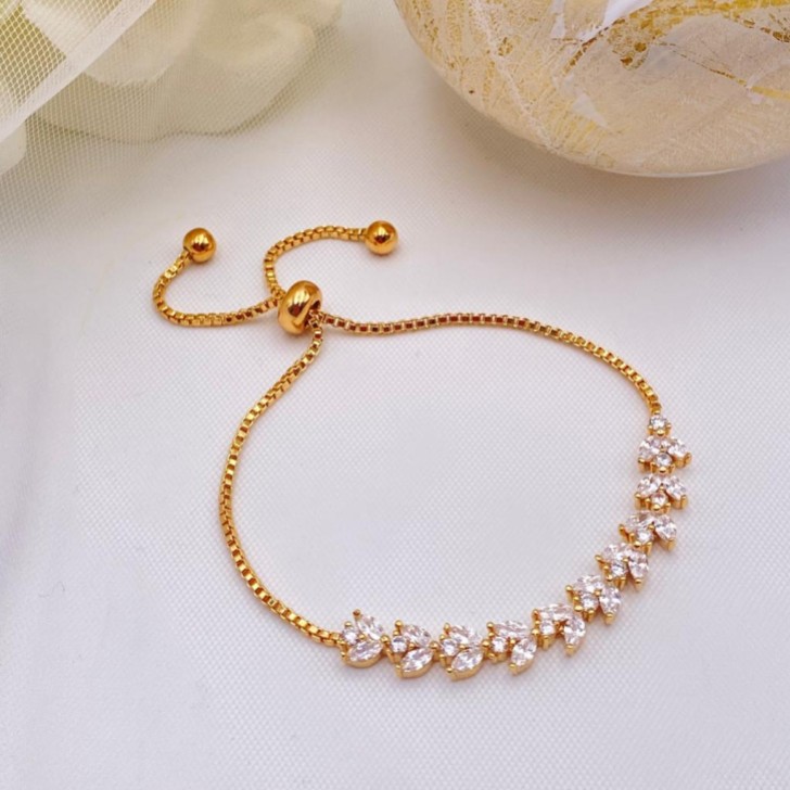 Dotty Gold Crystal Leaves Adjustable Bracelet