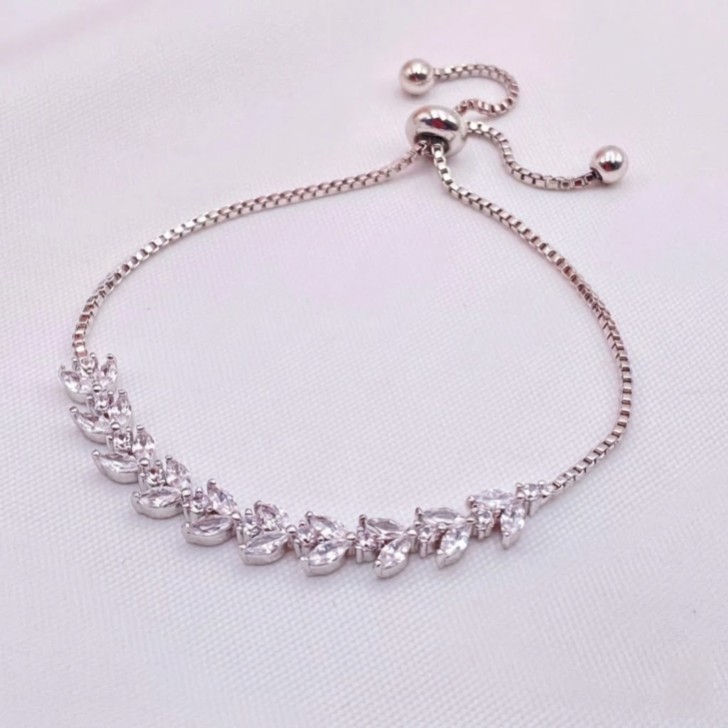 Dotty Silver Crystal Leaves Adjustable Bracelet