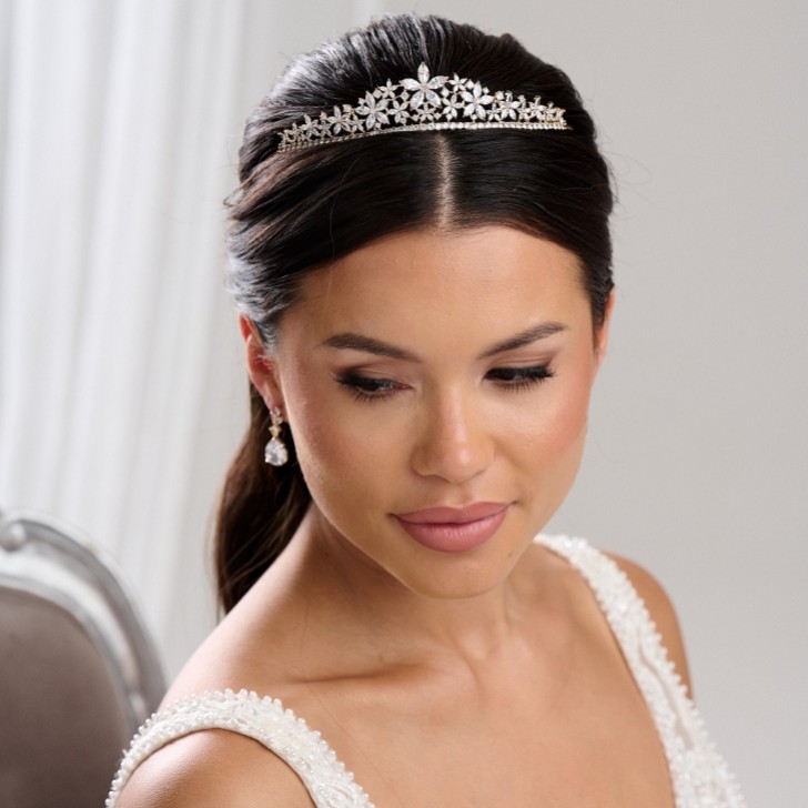 Downton Gold Floral Cubic Zirconia Crystal Wedding Tiara