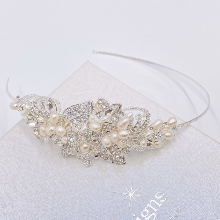 Edith Vintage Pearl and Diamante Bridal Side Headband