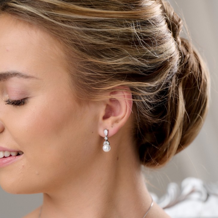 Elegance Crystal and Pearl Wedding Earrings