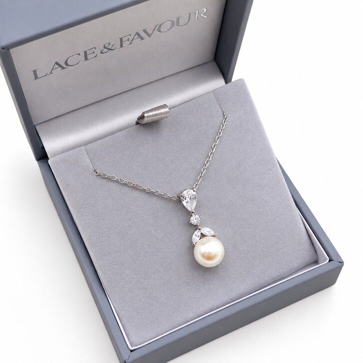 Elegance Crystal and Pearl Wedding Pendant Necklace