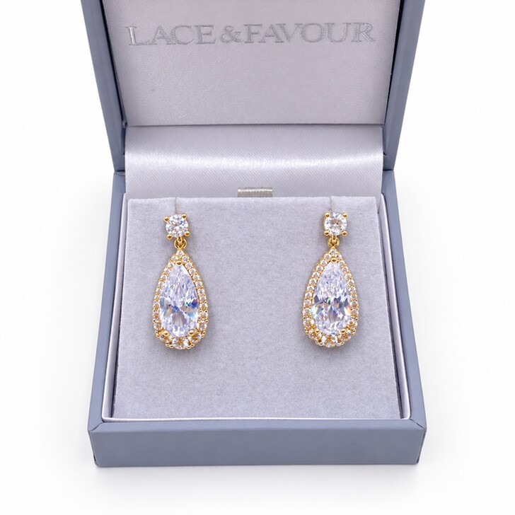 Pendientes largos con zirconitas brillantes Eliza Gold