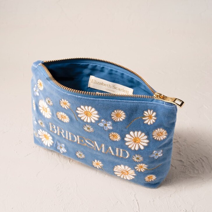 Elizabeth Scarlett Daisy Dream Bridesmaid Dusky Blue Velvet Mini Pouch