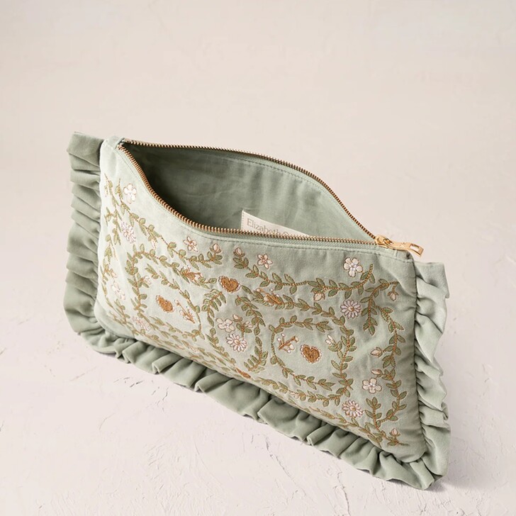 Elizabeth Scarlett English Garden Sage Green Velvet Frill Pouch