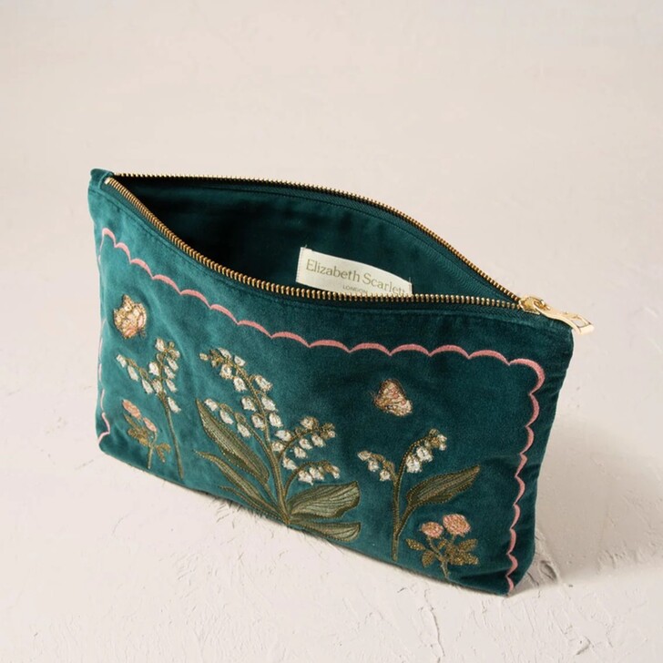 Elizabeth Scarlett Lily of the Valley Emerald Green Velvet Pouch